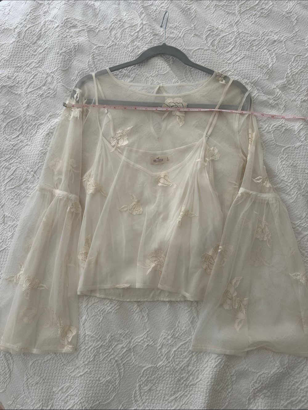 SOLD- Vintage Hollister Sheer 2 piece Floral Embroidered Camisole Set - Cream